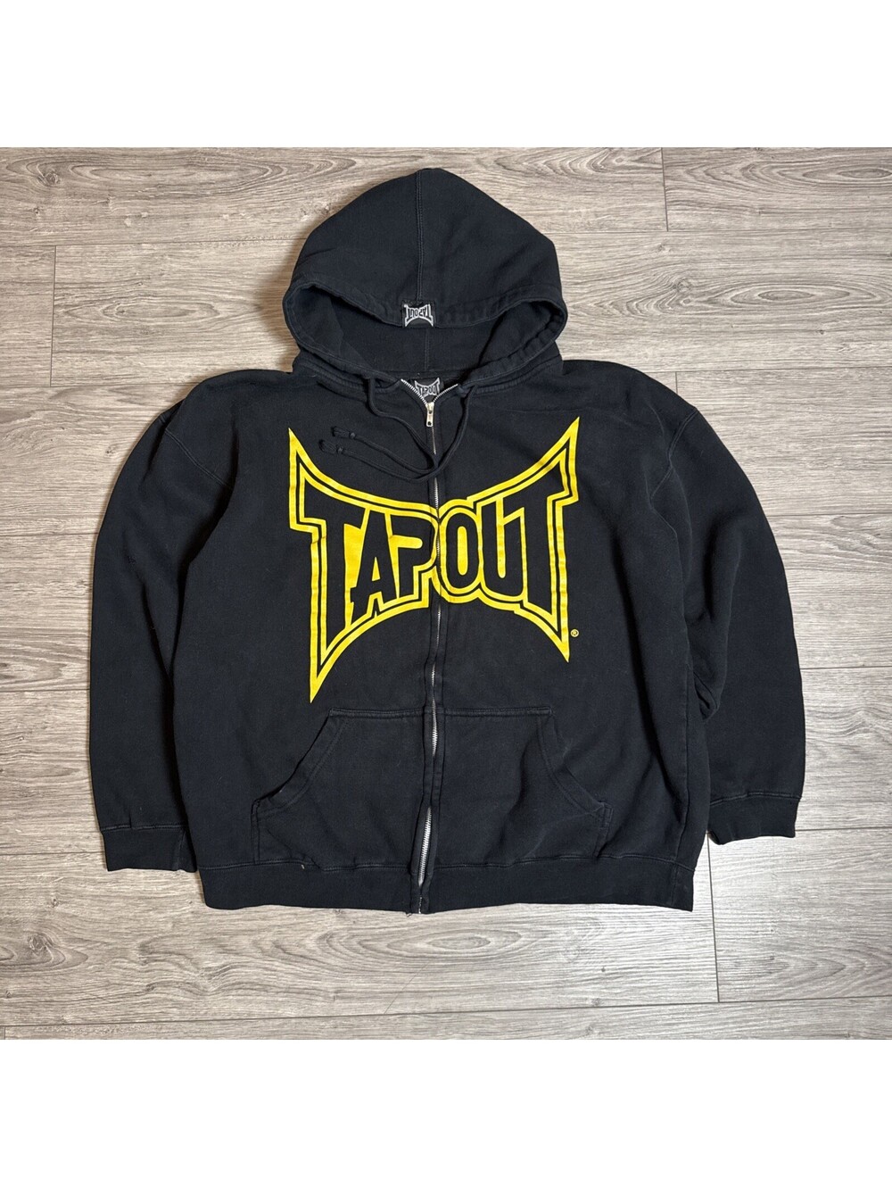 Tapout MMA Spellout Full Zip Hoodie Sweatshirt XL Black Yellow Y2K